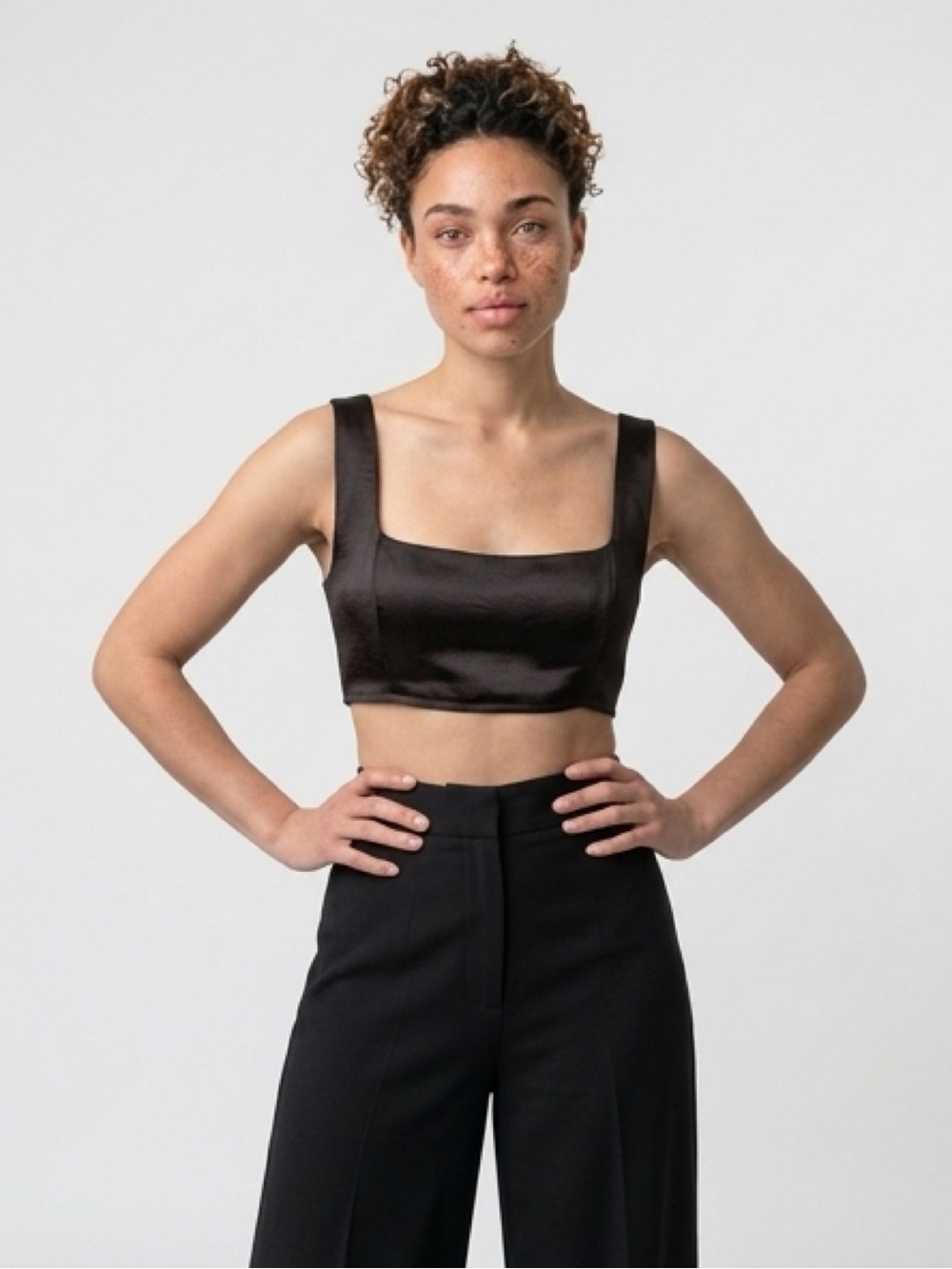 Princess Polly Black Satin Square-Neck Crop Top Minimalist Vibes